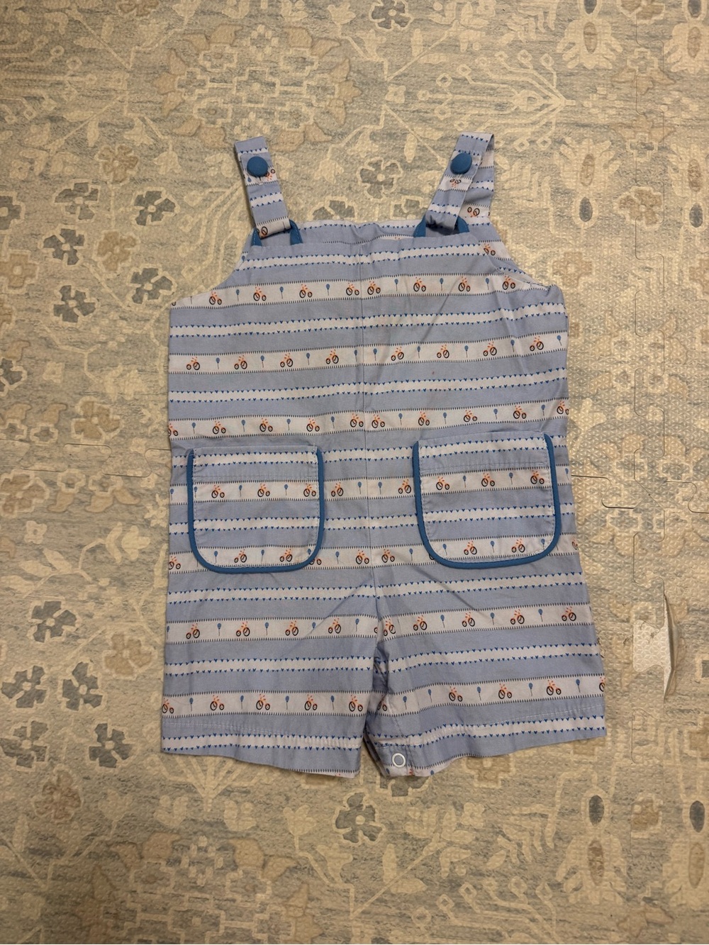 bella bliss Light Blue Striped Bicycle-Print One-Piece
